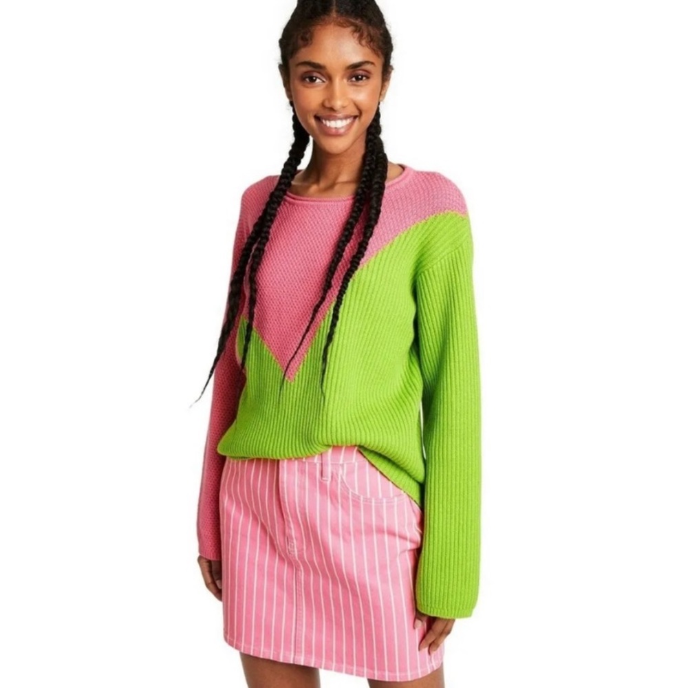 Victor Glemaud X Target Pink/Green Knit Crewneck Pullover Sweater XS NWT